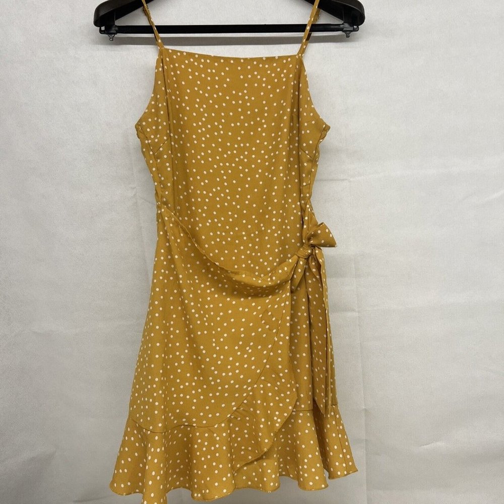 Altar'd State Little Yellow Polka Dot Dress A-Line Sz Medium M 6-8 ruffle belted